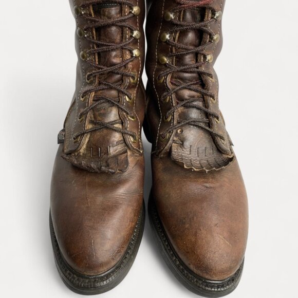 Justin Boots Leather Kiltie Roper Work Biker Western Cowboy Combat Men's 8 D - Picture 4 of 16